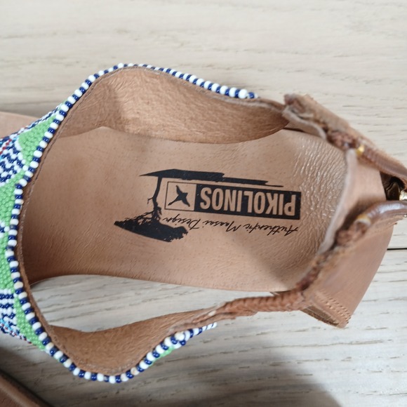 Pikolinos Sandals Women 9 Boho Beaded Leather Strappy Wedge Festival Bohemian - Picture 9 of 10